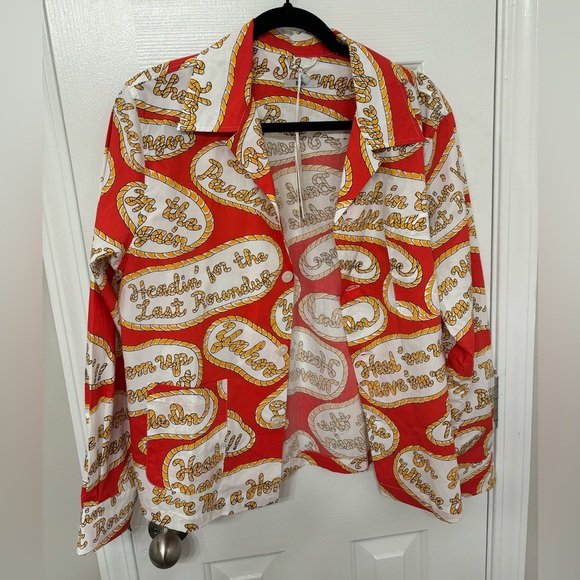 Bode Rodeo Slogans Long Sleeve Work Chore Shirt button Down Western Cowboy M - Picture 2 of 7